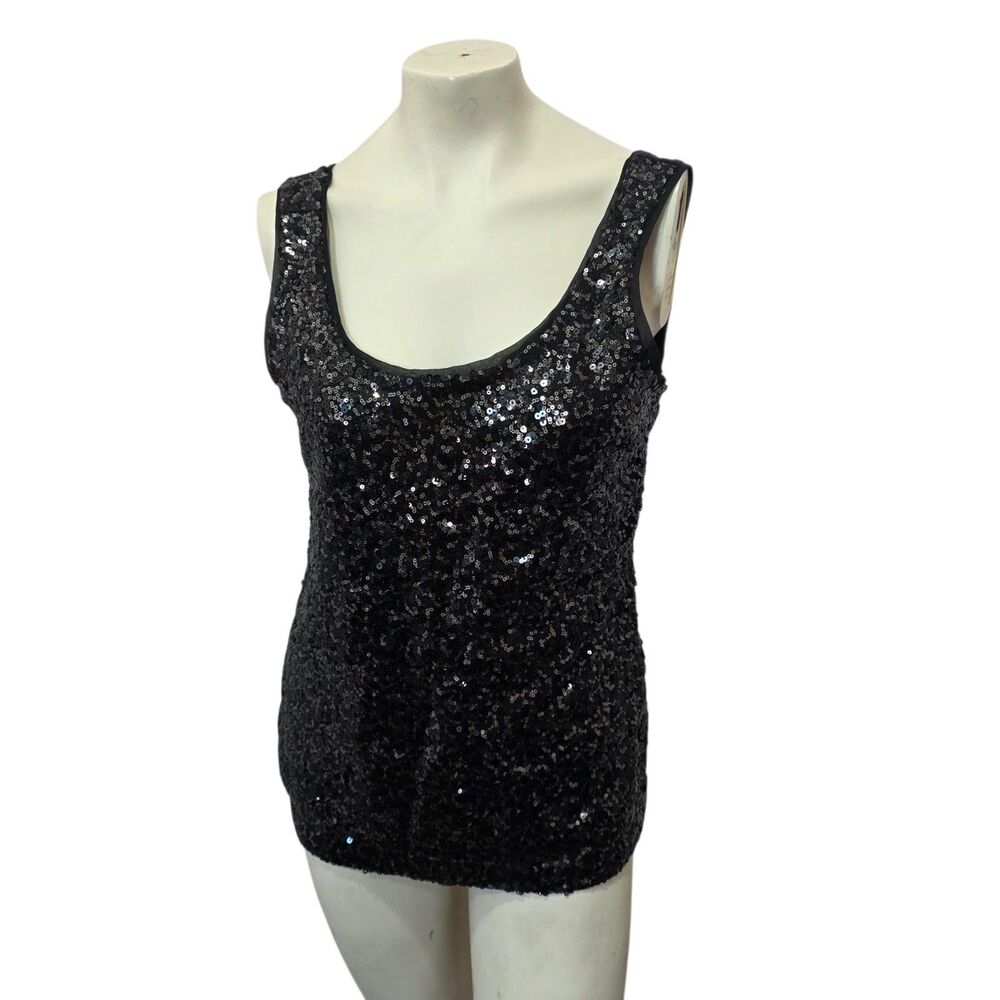 Banana Republic Black Sequin Tank Top Medium Sleeveless Party Club Glam